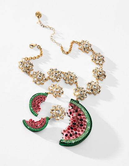 Betsey Johnson BETSEYS BACKYARD WATERMELON PENDANT MULTI Women's Watermelon Rhinestone Pendant Necklace