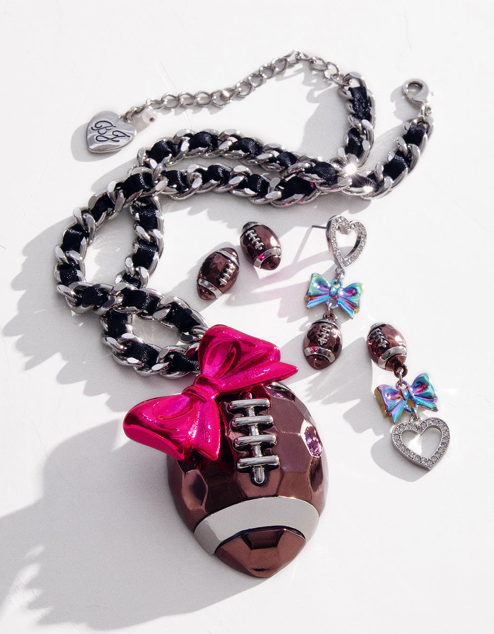 Betsey Johnson RIBBON FOOTBALL PENDANT PINK Women's Football Pendant Necklace