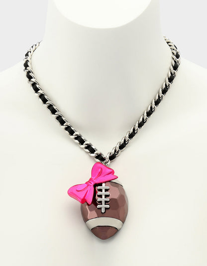 Betsey Johnson RIBBON FOOTBALL PENDANT PINK Women's Football Pendant Necklace