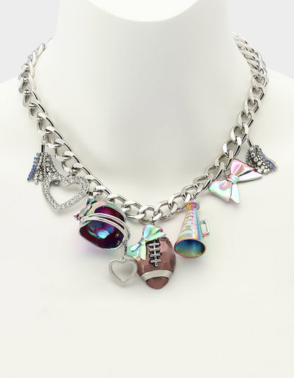 Betsey Johnson FOOTBALL CHARM NECKLACE MULTI Women's Football-Themed Charm Chain Necklace