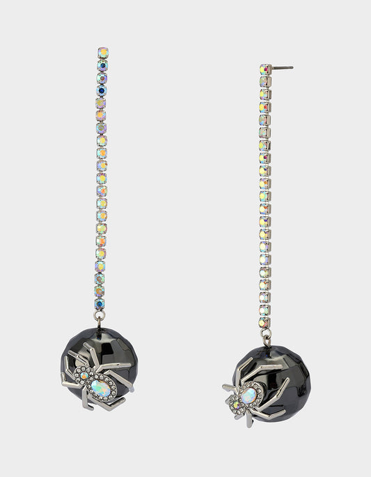 Betsey Johnson DISCO BALL SPIDER EARRINGS CRYSTAL Women's Halloween-Themed Spider Disco Ball Drop Linear Rhinestone Earrings