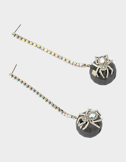 Betsey Johnson DISCO BALL SPIDER EARRINGS CRYSTAL Women's Halloween-Themed Spider Disco Ball Drop Linear Rhinestone Earrings