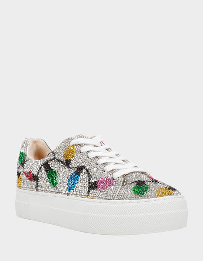 Betsey Johnson MOMMY & ME MULTI LIGHTS HOLIDAY BUNDLE Women's and Kid's Rhinestone Christmas Multicolor Lights Sidny Matching Sneakers