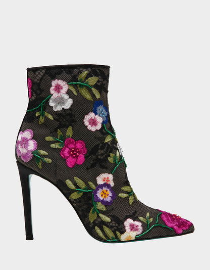 Betsey Johnson ANITA BLACK MULTI FLORAL Pointed-Toe Heeled Ankle Boot