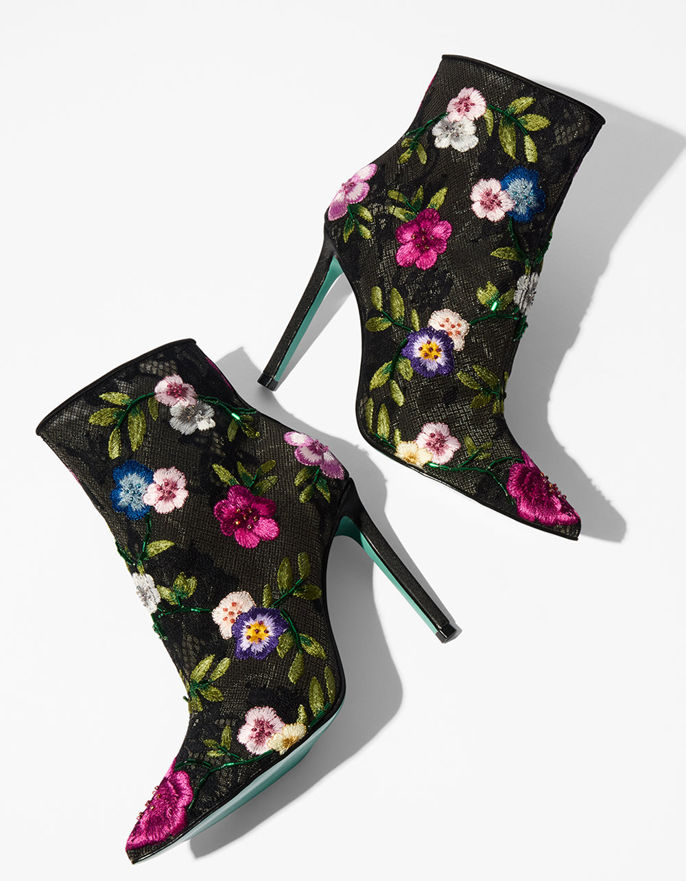 Betsey Johnson ANITA BLACK MULTI FLORAL Pointed-Toe Heeled Ankle Boot