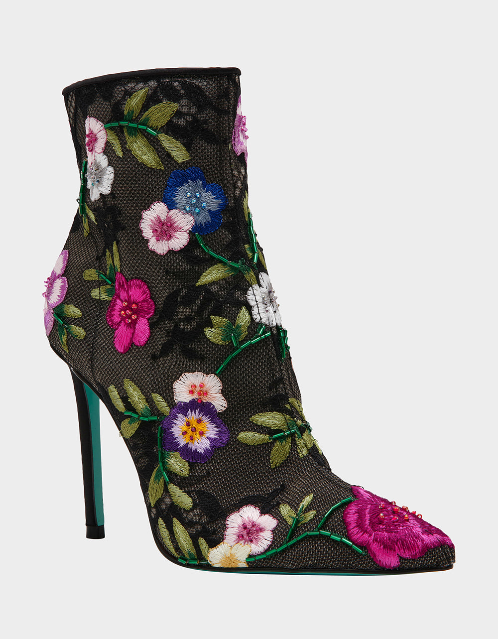 Betsey Johnson ANITA BLACK MULTI FLORAL Pointed-Toe Heeled Ankle Boot