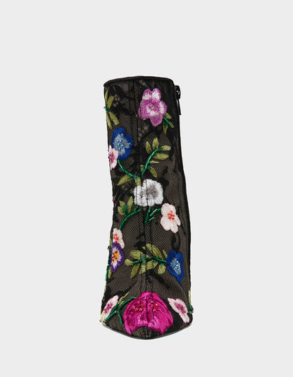 Betsey Johnson ANITA BLACK MULTI FLORAL Pointed-Toe Heeled Ankle Boot