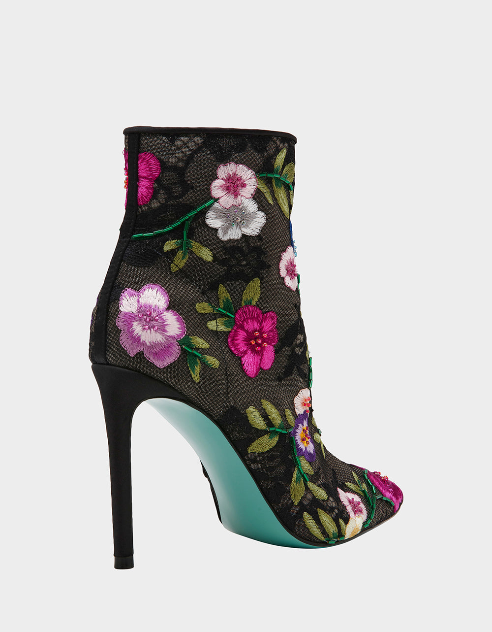 Betsey Johnson ANITA BLACK MULTI FLORAL Pointed-Toe Heeled Ankle Boot