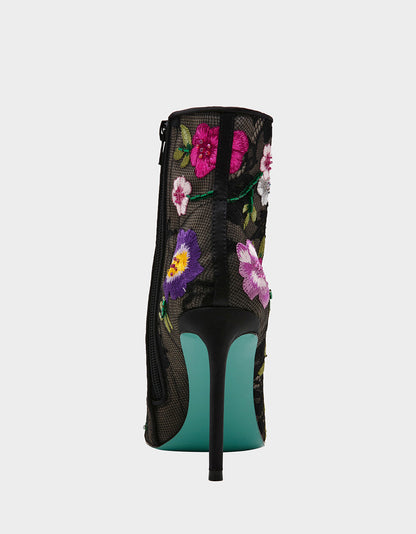 Betsey Johnson ANITA BLACK MULTI FLORAL Pointed-Toe Heeled Ankle Boot