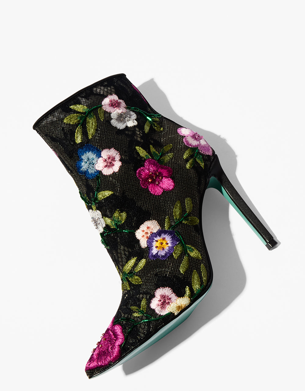 Betsey Johnson ANITA BLACK MULTI FLORAL Pointed-Toe Heeled Ankle Boot