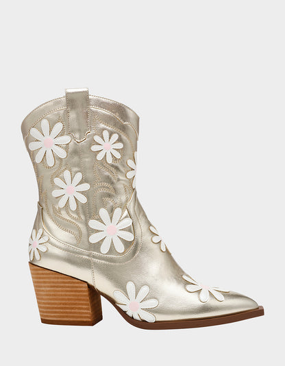Betsey Johnson TEDDYY GOLD Western Pointed-Toe Ankle Boot