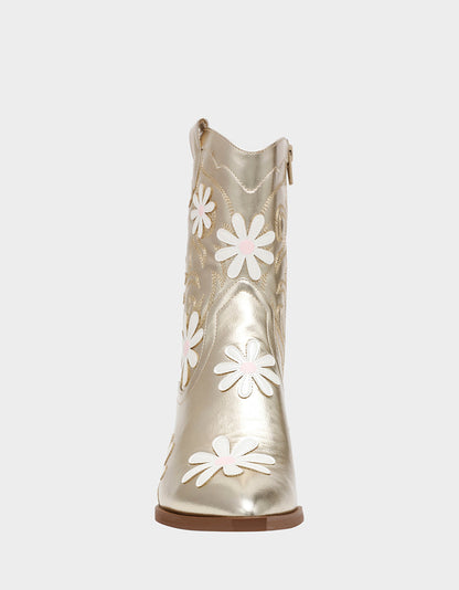 Betsey Johnson TEDDYY GOLD Western Pointed-Toe Ankle Boot