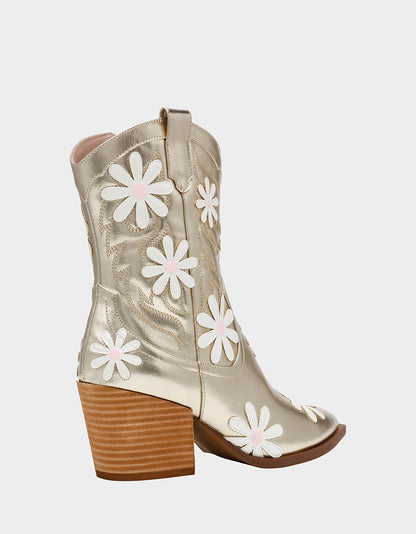 Betsey Johnson TEDDYY GOLD Western Pointed-Toe Ankle Boot