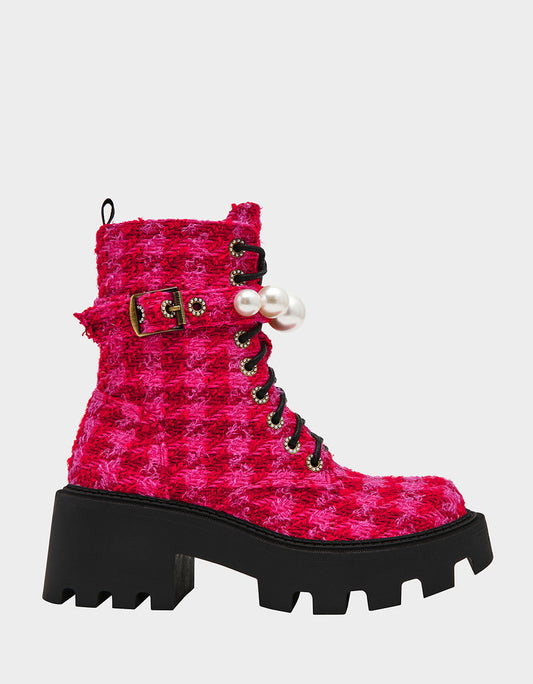 Betsey Johnson JONNIE FUCHSIA MULTI Lace-Up Platform Combat Women's Ankle Boot