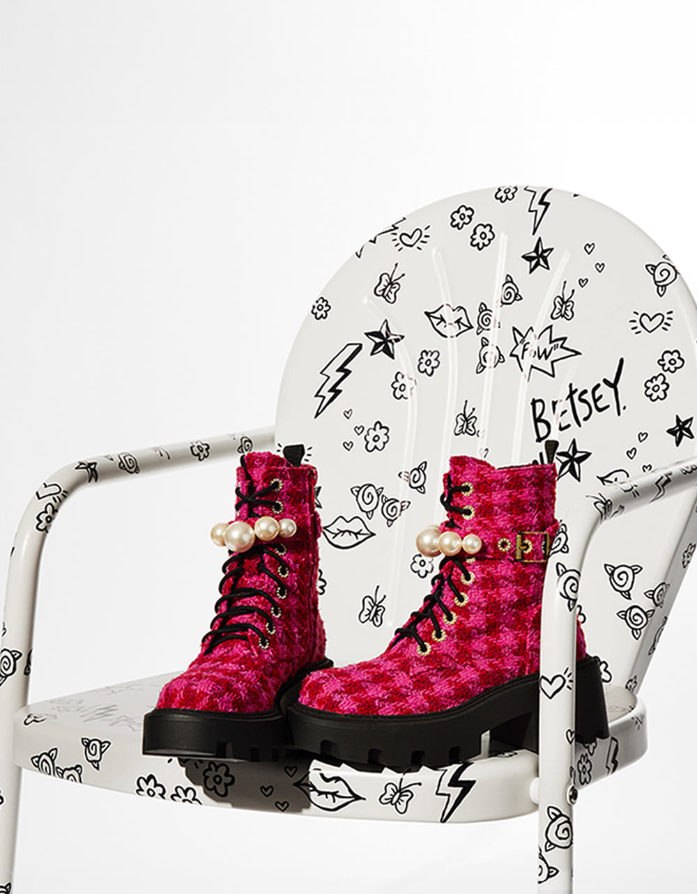 Betsey Johnson JONNIE FUCHSIA MULTI Lace-Up Platform Combat Women's Ankle Boot