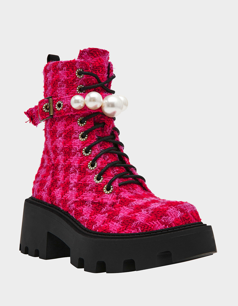 Betsey Johnson JONNIE FUCHSIA MULTI Lace-Up Platform Combat Women's Ankle Boot
