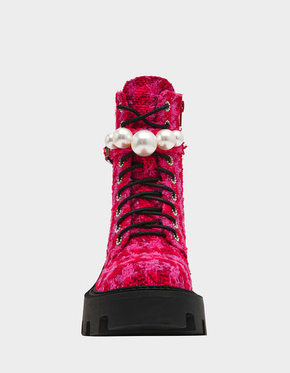 Betsey Johnson JONNIE FUCHSIA MULTI Lace-Up Platform Combat Women's Ankle Boot