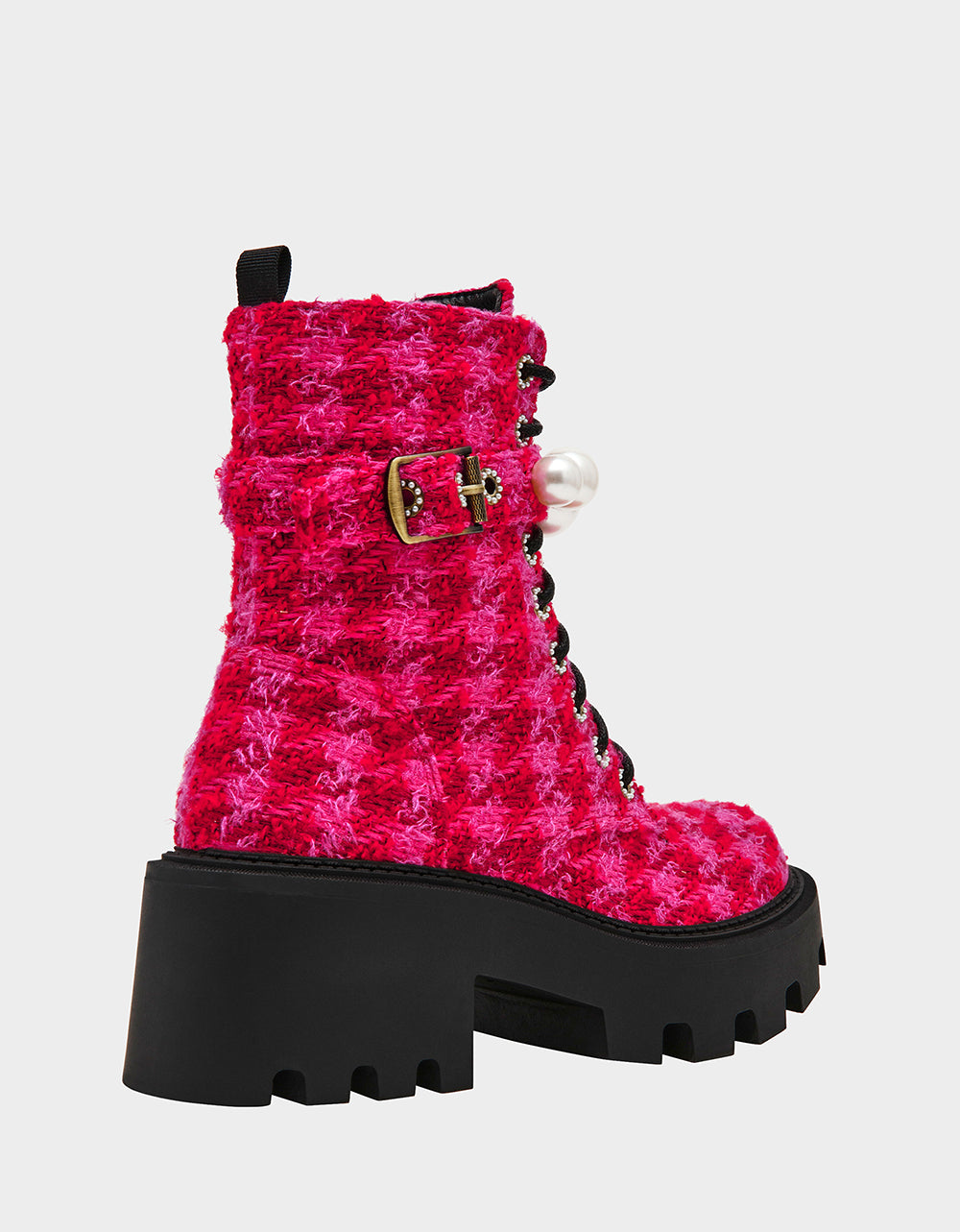 Betsey Johnson JONNIE FUCHSIA MULTI Lace-Up Platform Combat Women's Ankle Boot