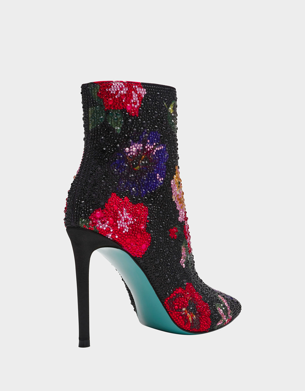 Betsey Johnson BELLE BLACK FLOWER MULTI Women's Rhinestone Pointed Toe Ankle Bootie