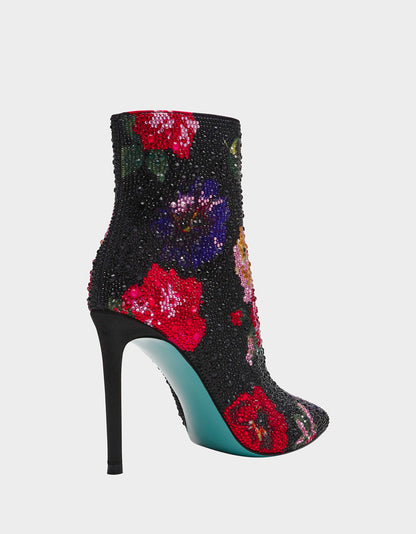 Betsey Johnson BELLE BLACK FLOWER MULTI Women's Rhinestone Pointed Toe Ankle Bootie