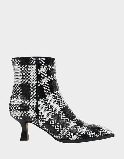 Betsey Johnson LOUISA BLACK/WHITE PLAID Women's Pointed Toe Kitten Heel Ankle Bootie