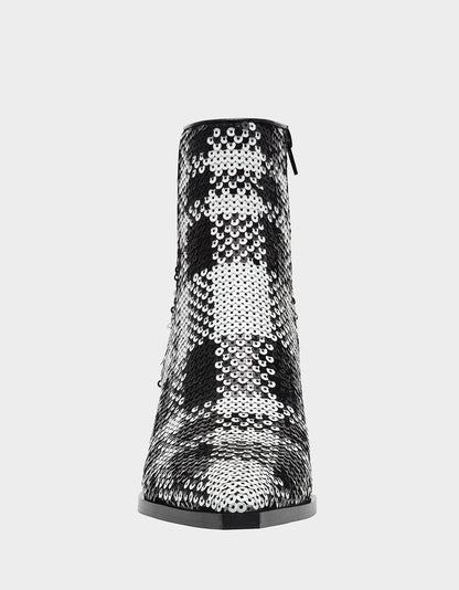 Betsey Johnson LOUISA BLACK/WHITE PLAID Women's Pointed Toe Kitten Heel Ankle Bootie