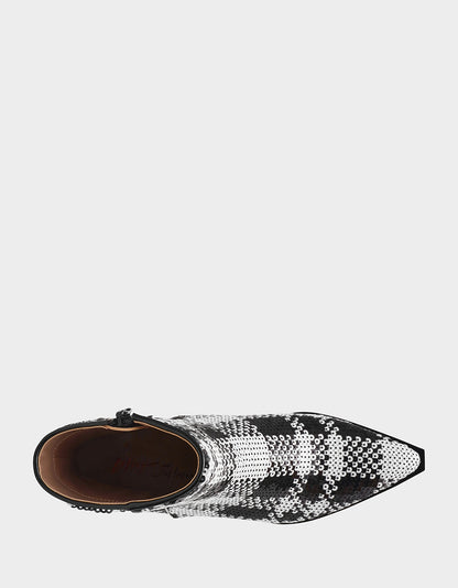Betsey Johnson LOUISA BLACK/WHITE PLAID Women's Pointed Toe Kitten Heel Ankle Bootie