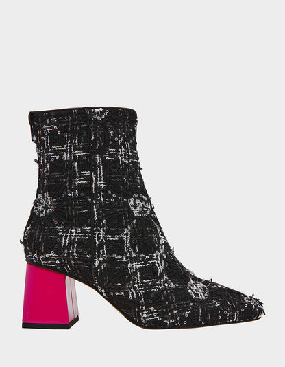Betsey Johnson STEVIE BLACK MULTI Square-Toe Block Heel Women's Ankle Boot