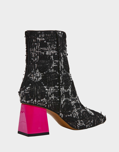 Betsey Johnson STEVIE BLACK MULTI Square-Toe Block Heel Women's Ankle Boot