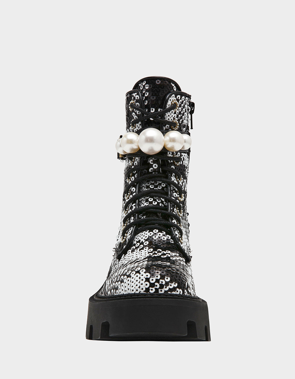 Betsey Johnson JONNIE BLACK WHITE PLAID Lace-Up Platform Combat Women's Ankle Boot