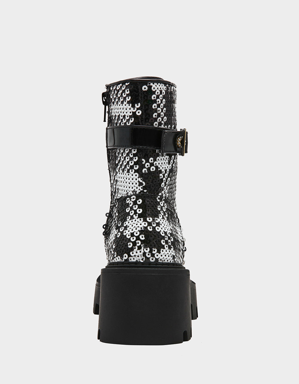 Betsey Johnson JONNIE BLACK WHITE PLAID Lace-Up Platform Combat Women's Ankle Boot