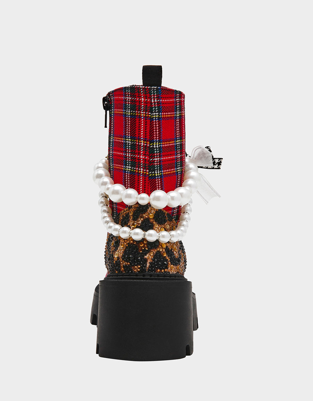 Betsey Johnson HARIETT RED PLAID Platform Lace-Up Lug Combat Pearl Women's Ankle Boot