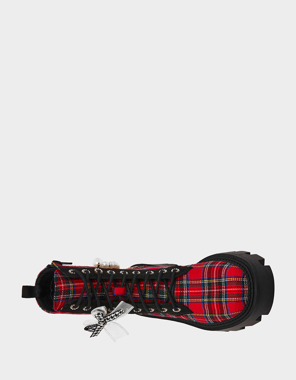 Betsey Johnson HARIETT RED PLAID Platform Lace-Up Lug Combat Pearl Women's Ankle Boot