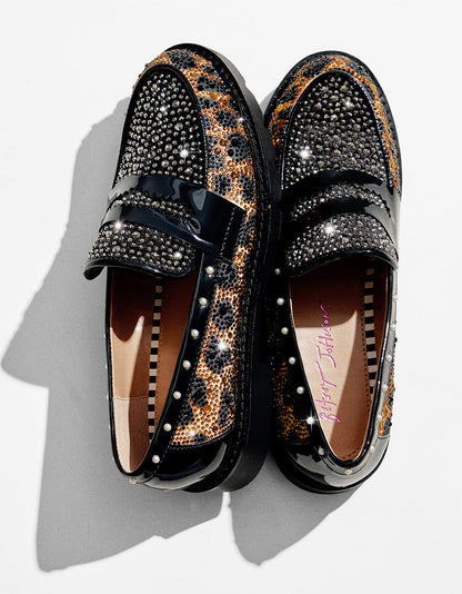 Betsey Johnson LYDIAA LEOPARD Rhinestone Embellished Platform Women's Loafer