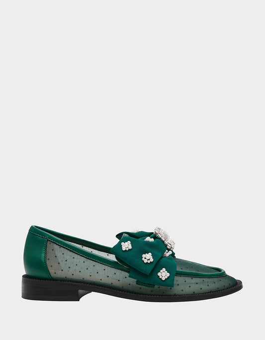 Betsey Johnson SETH EMERALD Women's Mesh Pearl Bow Slip-On Loafer
