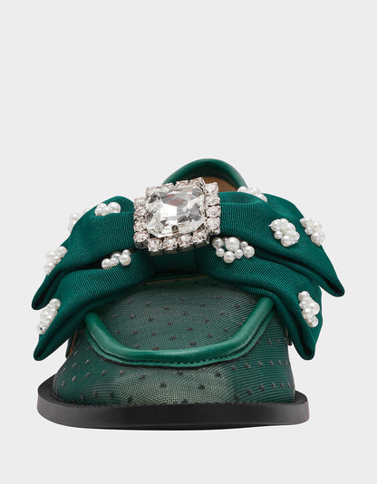 Betsey Johnson SETH EMERALD Women's Mesh Pearl Bow Slip-On Loafer