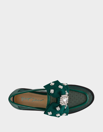 Betsey Johnson SETH EMERALD Women's Mesh Pearl Bow Slip-On Loafer