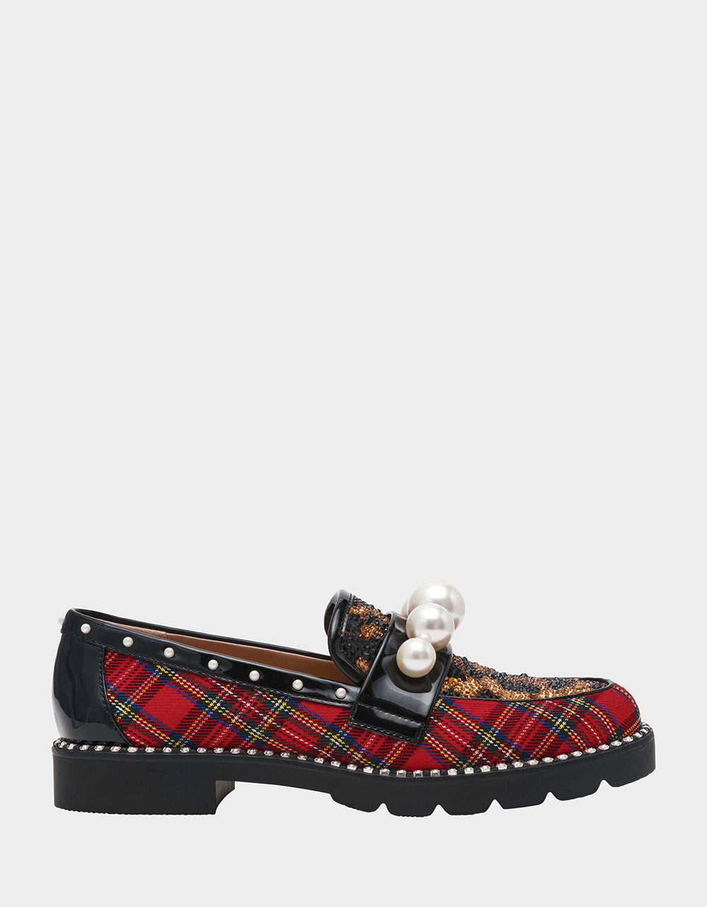 Betsey Johnson HARLOE RED PLAID Platfrom Pearl Embellished Women's Loafer