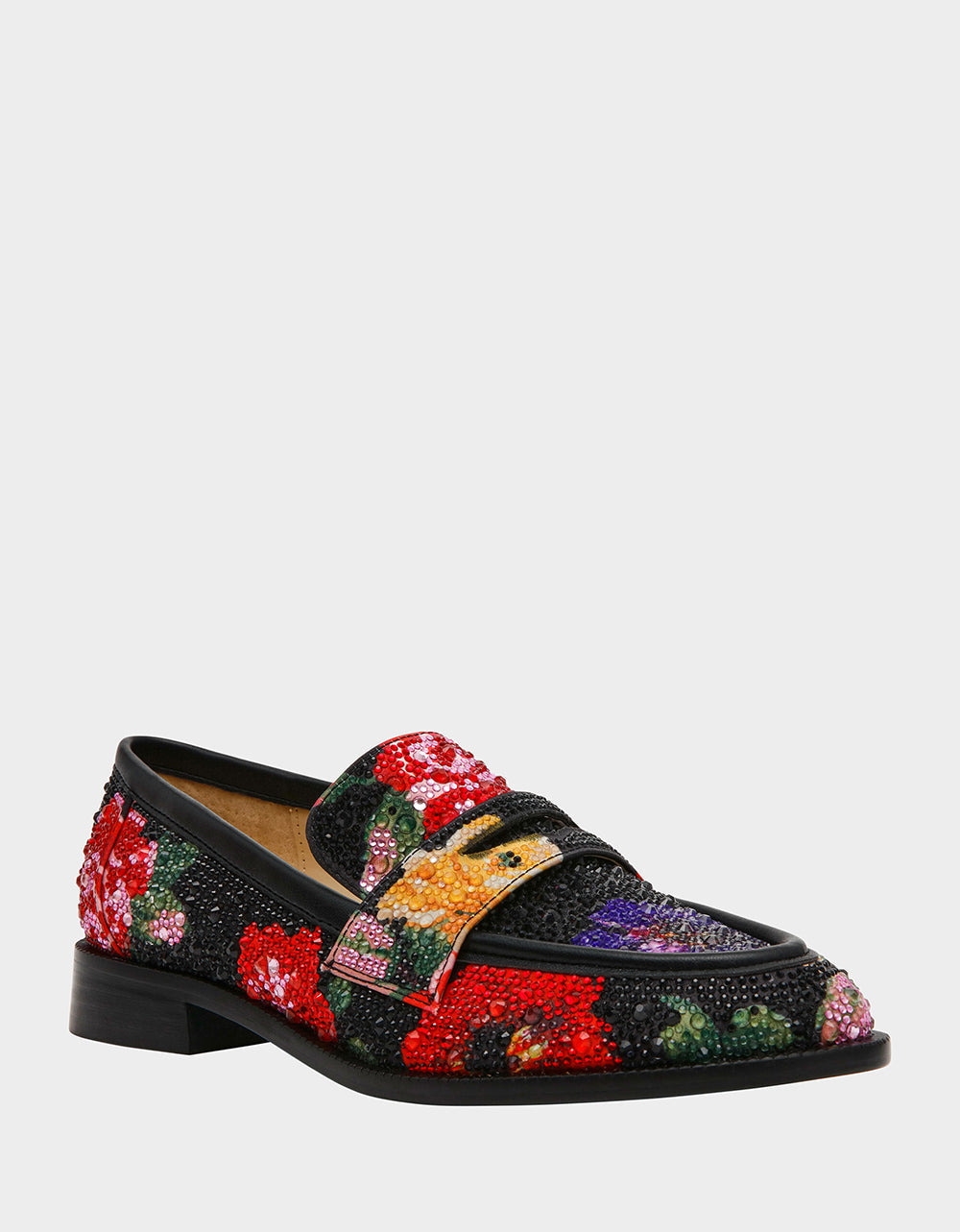 Betsey Johnson CANNE BLACK FLOWER MULTI Slip-On Embellished Rhinestone Women's Loafer