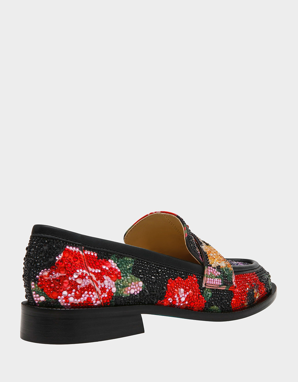 Betsey Johnson CANNE BLACK FLOWER MULTI Slip-On Embellished Rhinestone Women's Loafer