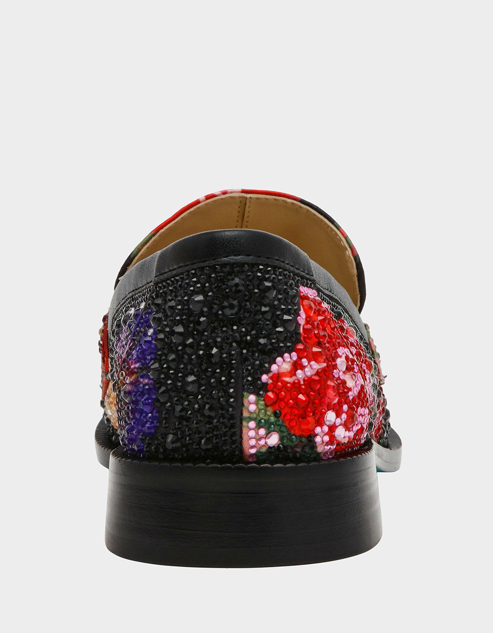Betsey Johnson CANNE BLACK FLOWER MULTI Slip-On Embellished Rhinestone Women's Loafer