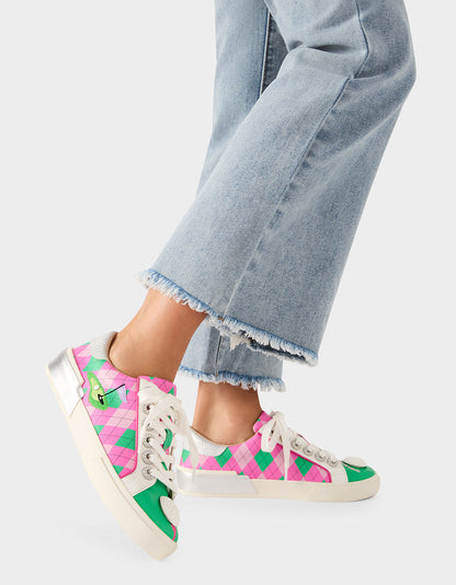 Betsey Johnson SHERRIE PINK/GREEN MULTI Women's Low-Top Lace-Up Sneaker
