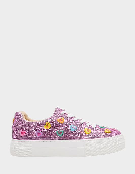 Betsey Johnson SIDNY PINK MULTI HEARTS Women's Rhinestone Candy Heart Sneaker