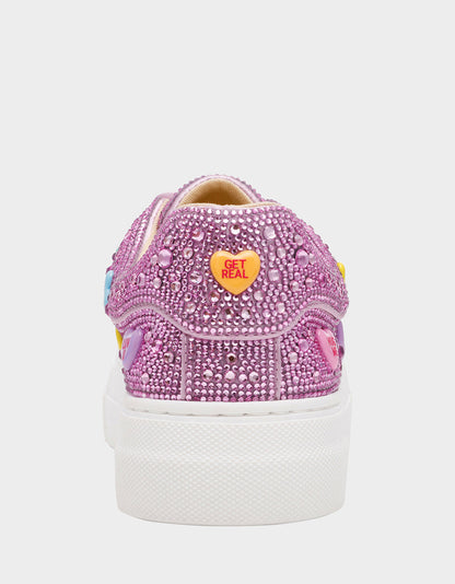 Betsey Johnson SIDNY PINK MULTI HEARTS Women's Rhinestone Candy Heart Sneaker
