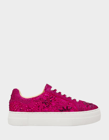 Betsey Johnson REILY Fuchsia Platform Low-Top Lace-Up Rhinestone Women's Sneaker
