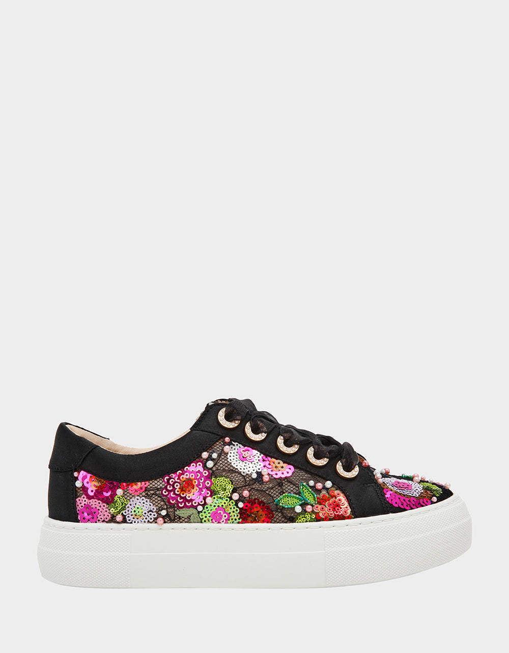 Betsey Johnson BONNY Black Floral Sequin Mesh Floral Platform Low-Top Women's Sneaker