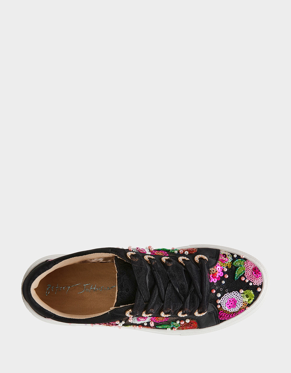Betsey Johnson BONNY Black Floral Sequin Mesh Floral Platform Low-Top Women's Sneaker
