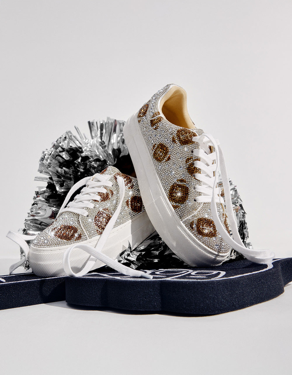 Betsey Johnson THE BIG GAME BUNDLE Women's Football Rhinestone Sneakers, Earrings, and Necklace Set