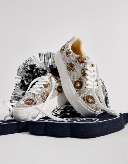 Betsey Johnson THE BIG GAME BUNDLE Women's Football Rhinestone Sneakers, Earrings, and Necklace Set