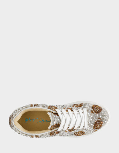 Betsey Johnson THE BIG GAME BUNDLE Women's Football Rhinestone Sneakers, Earrings, and Necklace Set